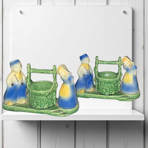 2 Shawnee Pottery Vintage Antique 40s 50s Wishing Well Planters w Dutch Boy Girl